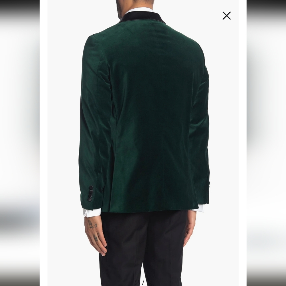 Savvile Row Emerald Shawl Collar One Button Velvet Suit Separate Sport Coat- 44L - Picture 3 of 3